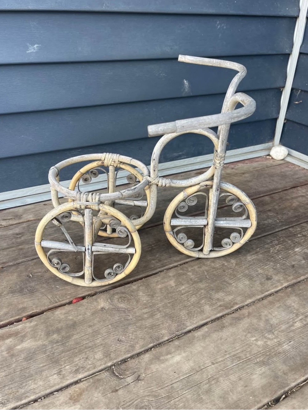 Source Unknown Wicker Tricycle Planter in White and Natural